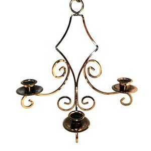 Vintage Gold Tone 3-Arm Candle Holder Wall Sconce Home Decor